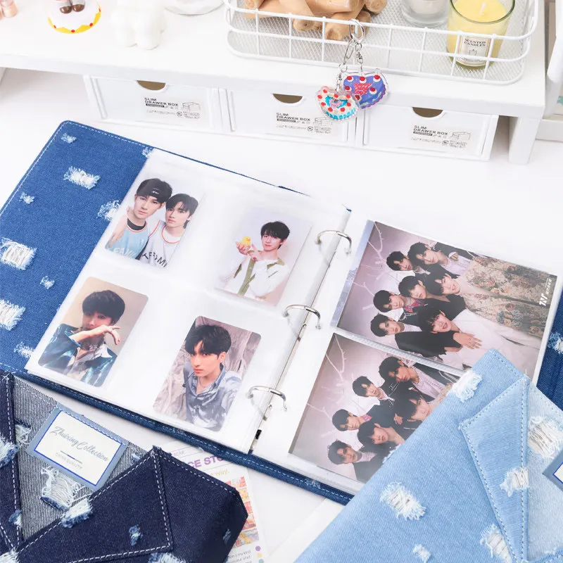 Large A5 Distressed Denim Card Binder 3Ring D-Ring 4-Pocket Photo Album for 3"/6" Photocard Postcard Pokemon Yu-Gi-Oh PTCG Album view 4