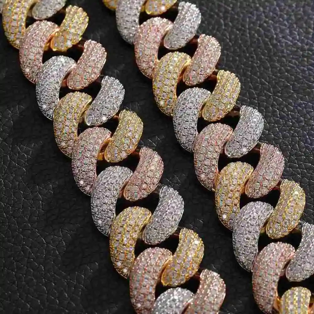

Wholesale Super September 14mm 18 2 Rows Vvs 925 Sterling Silver Hand Setting Moissanite Cuban Link Chain Bracelet