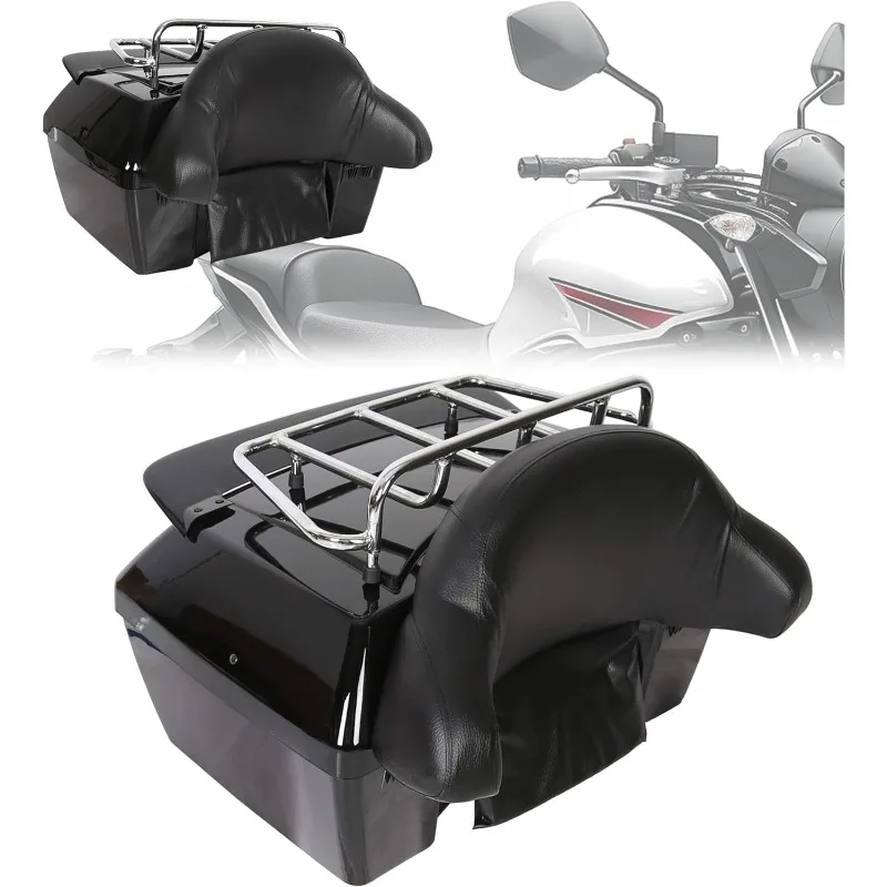 

Motorcycle Trunk Tour Pack w/Backrest Tail Light Luggage Rack Compatible Davidson Suzuki Vulcan Universal