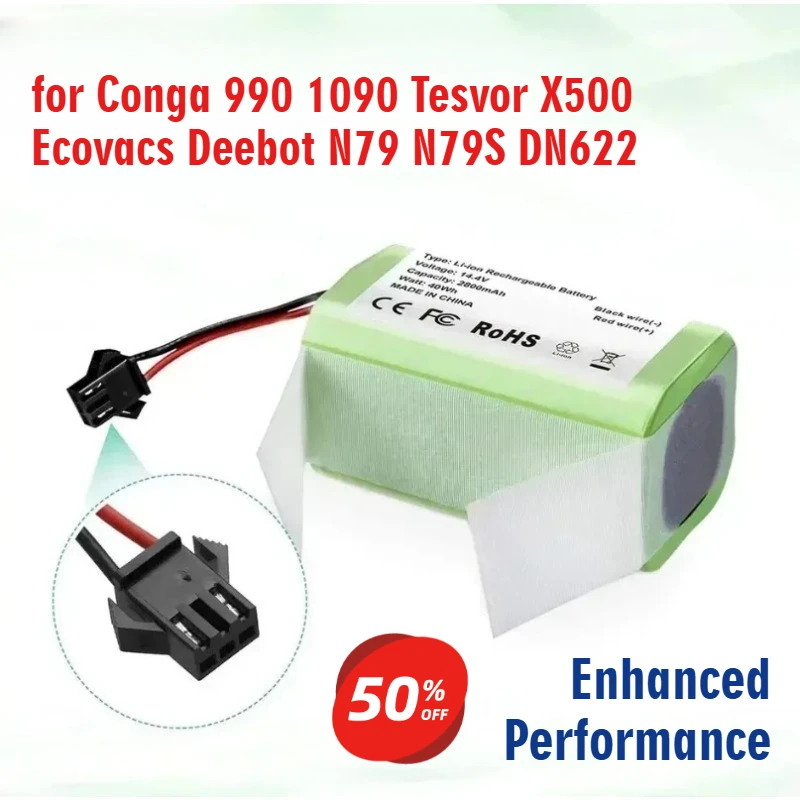 

Enhanced Performance 14.4V 6800mAh Li-ion Battery Pack for Conga 990 1090 Tesvor X500 Ecovacs Deebot N79 N79S DN622