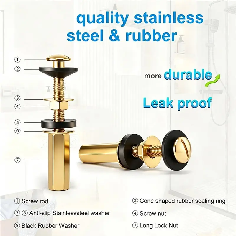 AB13-Universal Leak-Proof Toilet Tank Bolt Set High-Strength Nuts And Foam Rubber Washers-Repair Kit Included