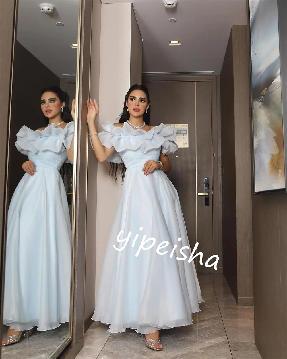 Customized Chiffon Ruffle Formal A-line Off-the-shoulder Bespoke Occasion Gown Midi es Saudi Arabia  Dresses