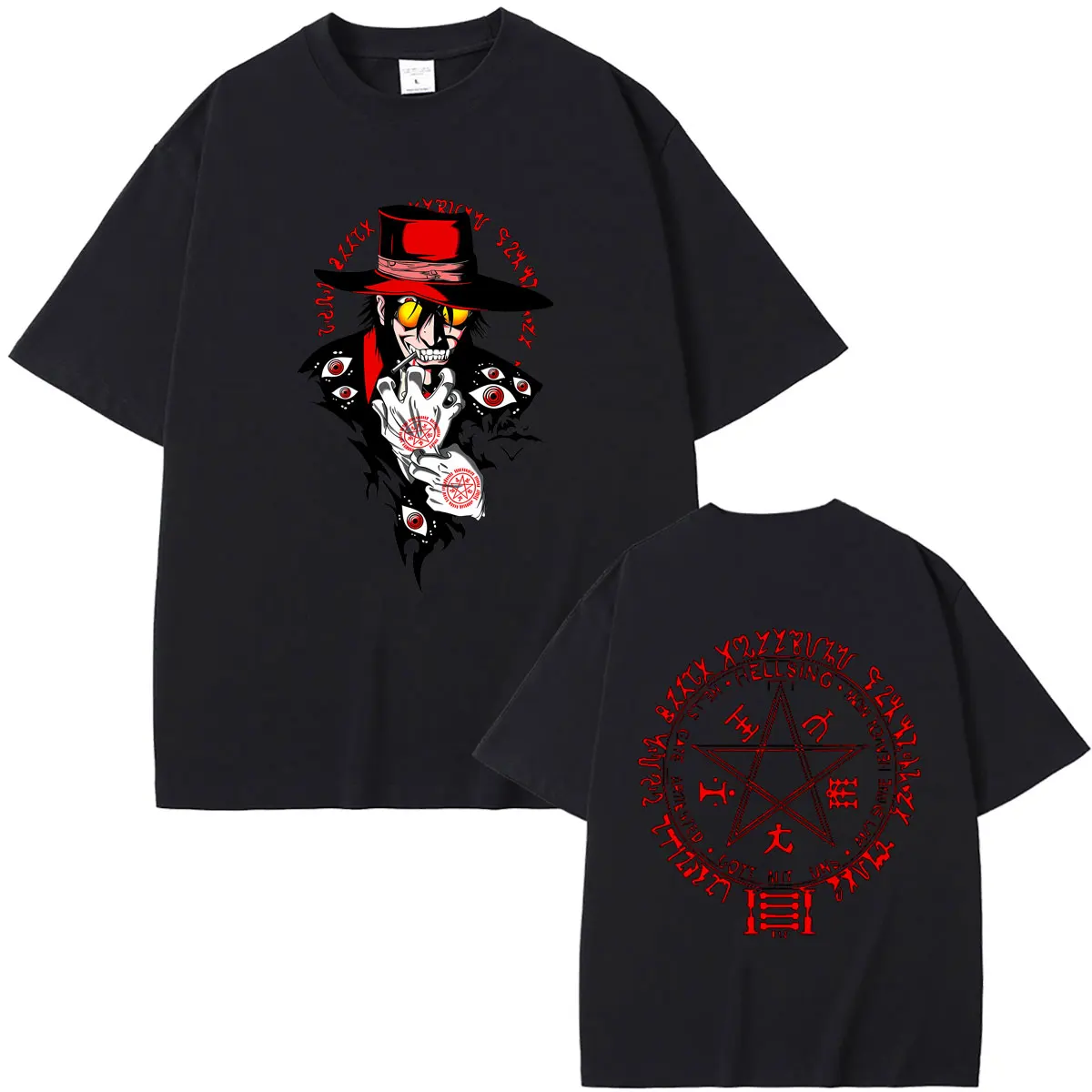 Anime Hellsing Vampire Alucard T-shirt Men Women Cartoon Manga Gothic Rock Streetwear Male Casual Oversized Crewneck T Shirts