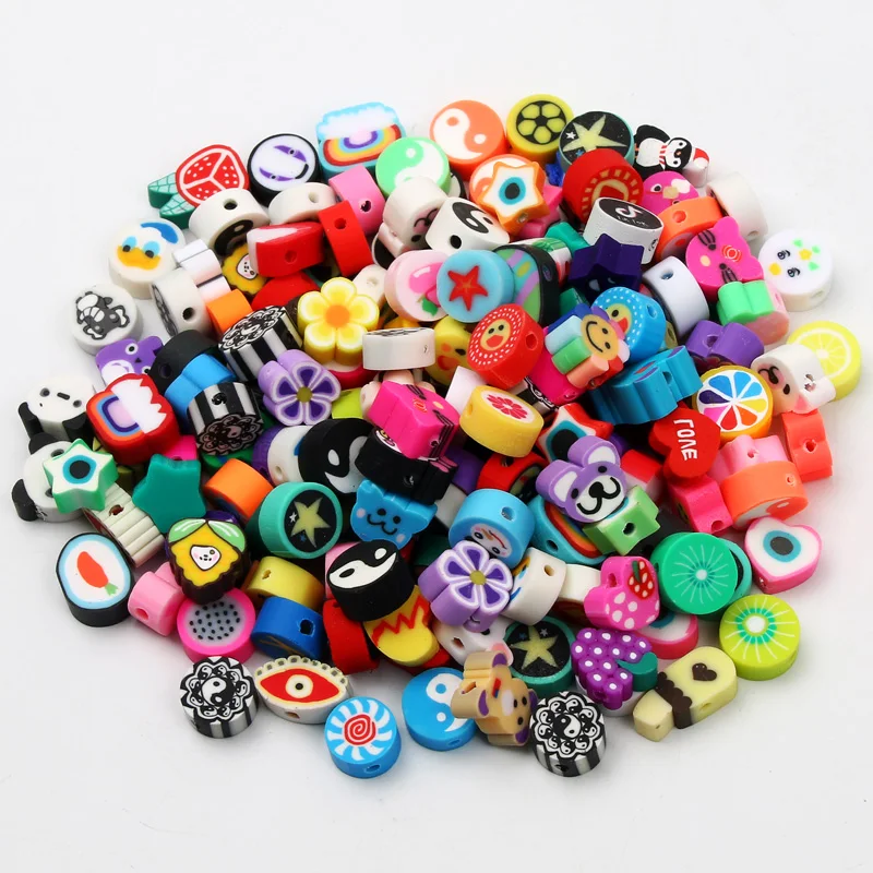 20pcs Random Mix Polymer Clay Beads Handmade Loose Spacer Beads For Jewelry Making Needlework DIY Bracelet Necklace Accessories