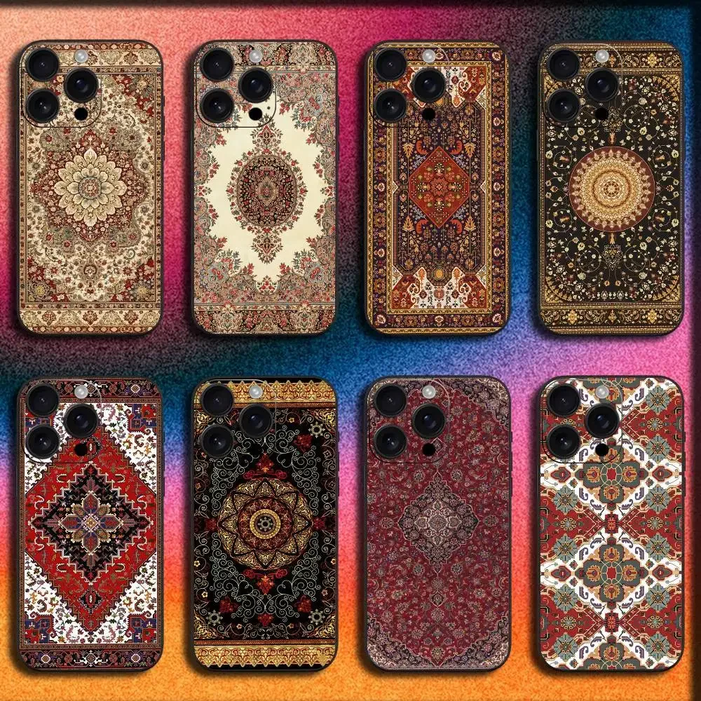 

Persian Carpet Floral Pattern Phone Case For iPhone 17,16,15,14,13,12,Pro,Max,Plus,E,SE4,Air,Mini Black Cover