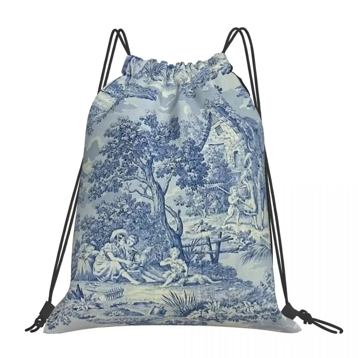 

Toile De Jouy Backpacks Casual Portable Drawstring Bags Drawstring Bundle Pocket Storage Bag Book Bags For Man Woman Students