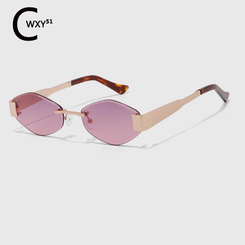 New Rimless Oval Sunglasses QJ9290 Designer Handmade UV400 Fashion Personality Color Lens Retro Sunglasses Street Shot Woman