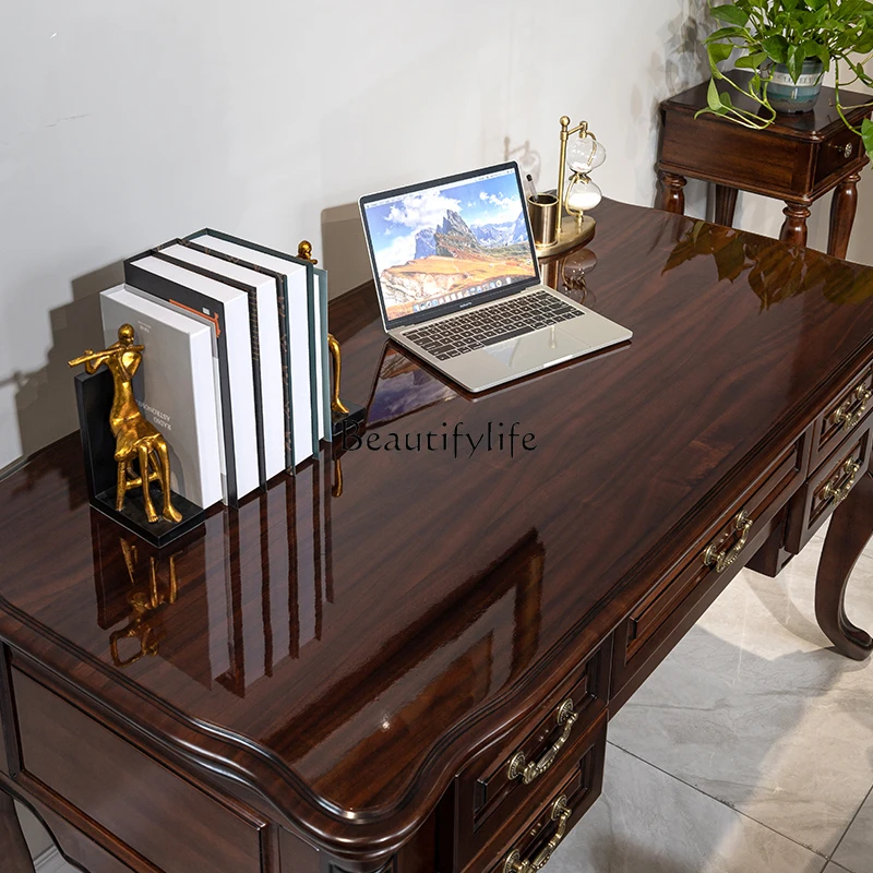 -*Escritório de escritório, estudo, mesa de computador, mesa de chá de luxo com luz rural americana integrada