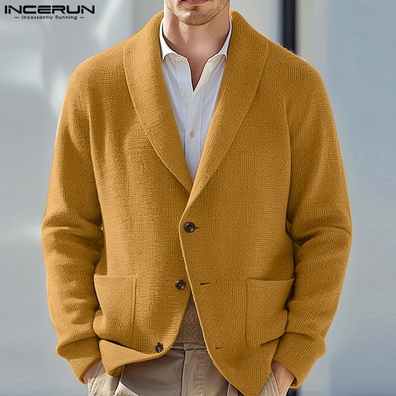 INCERUN الرجال السترة بلون التلبيب كم طويل زر معاطف الذكور عادية الشارع الشهير الخريف الربيع 2025 موضة الرجال الدعاوى S-5XL