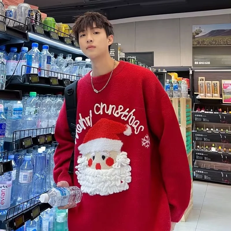 

Красный мужской вязаный свитер Cisas: весенне-осенний, свободный, уютный, теплый топ для подростков, повседневный, с круглым вырезом, с длинными рукавами