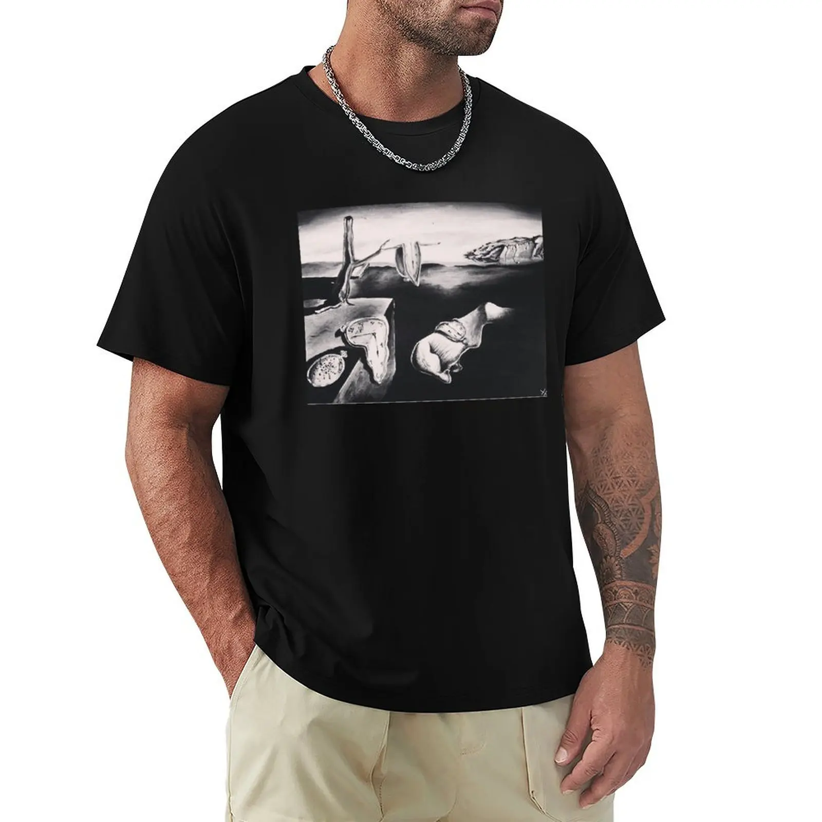 salvador dalì's 'the persistence of memory' in greyscale T-Shirt Street Style Casual Tee Shirt