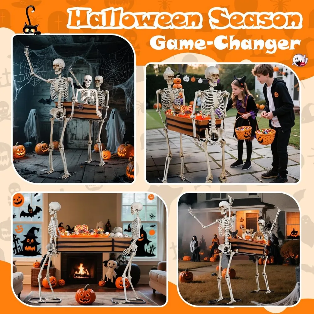 Esqueleto realista de 5 pies de altura con ataúd Decoración al aire libre de Halloween: duradero para años de uso