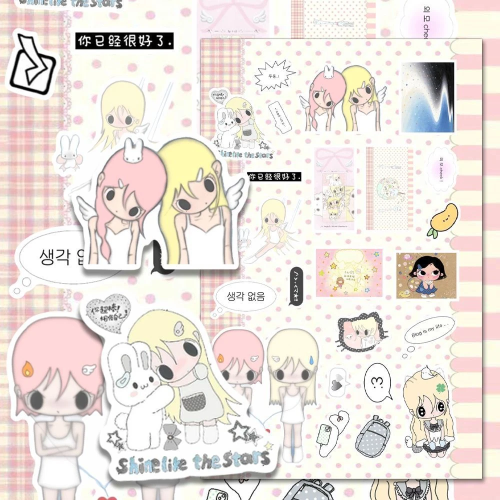 16 Blatt handgezeichnete Cartoon-Aufkleber mit koreanischen Mädchen im Anime-Ins-Stil, DIY-Spielzeug für Telefon, Reisetasche, ästhetische Aufkleber, kreative Geschenke – Detail 3