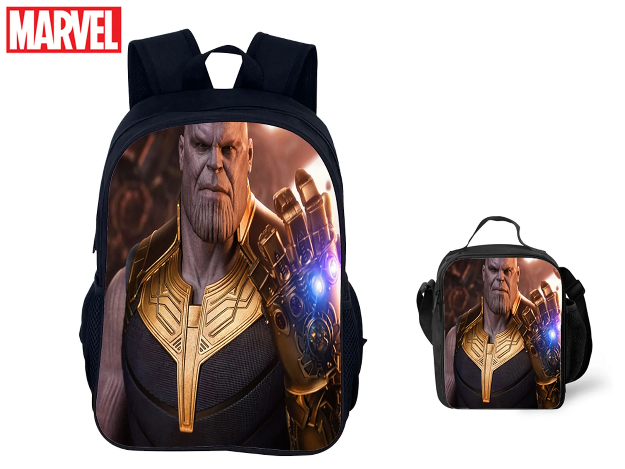 

Student Fashion Schoolbag+Reusable Thermal Bag 2 in 1 Set,Thanos Graphic Classic Durable Backpack for Travel School