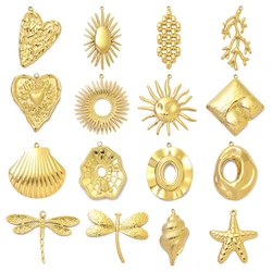 5pcs/Lot Simplistic Dragonfly Shell Stainless Steel DIY Earrings Charms Starfish Conch Sun Necklace Pendants Women's Love Heart