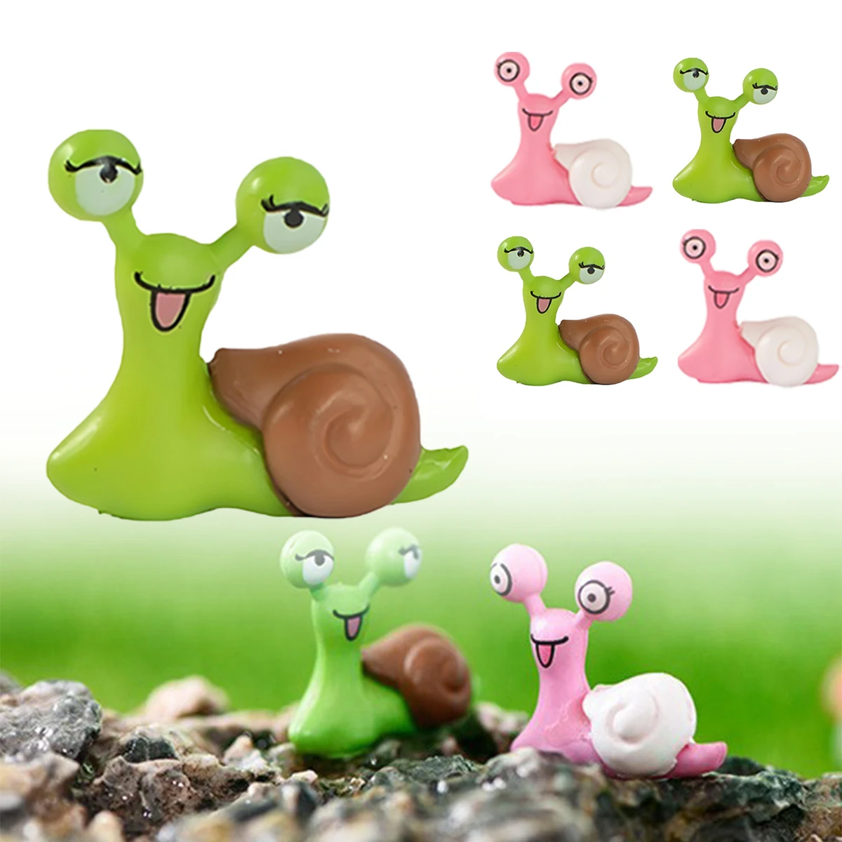 2-8 PCS Miniature Resin Snail Figurine – Cute Garden Ornament for Fairy Dollhouse, Bonsai Plant Decor & Terrarium