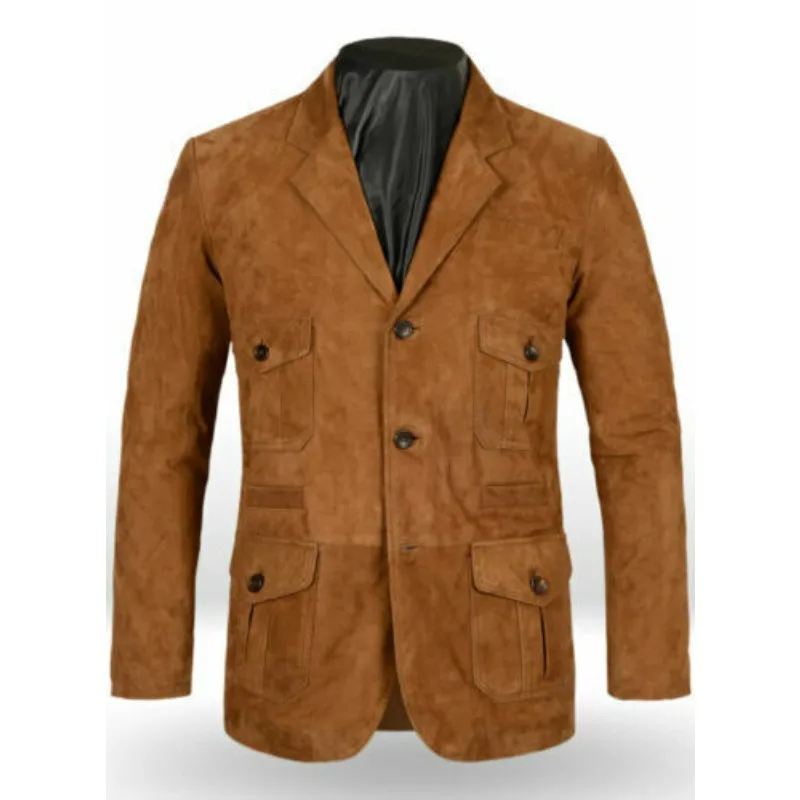 Men's Soft Caramel Brown Suede Leather Blazer Classic Look Leather Blazer Jacket