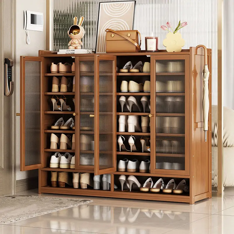

Household Storage Artifacts Space-Saving Shelving Solid Wood Multi-Layer Dustproof Shoe Cabinet With Glass Door Home Shoe Rack