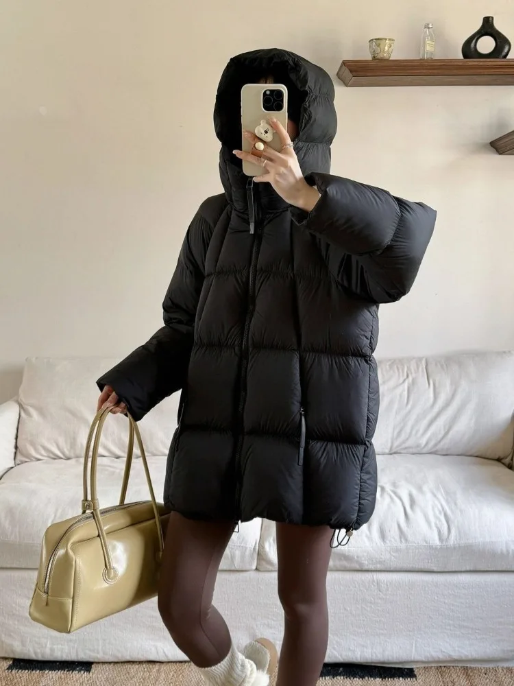 Neuer Winter-Daunenparka für Damen Weiße Entendaunen Kapuzenjacke Warme Winddichte Oberbekleidung Gesteppter Langarm-Mantel