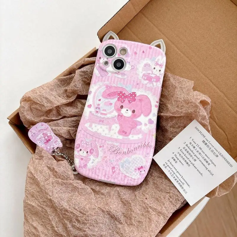 Kawaii Cute Sanrio Bonbonribbon Phone Shell Iphone11/12/13/14/15Promax Pink Student Couple Style Soft Shell Anti Fall Girls Gift