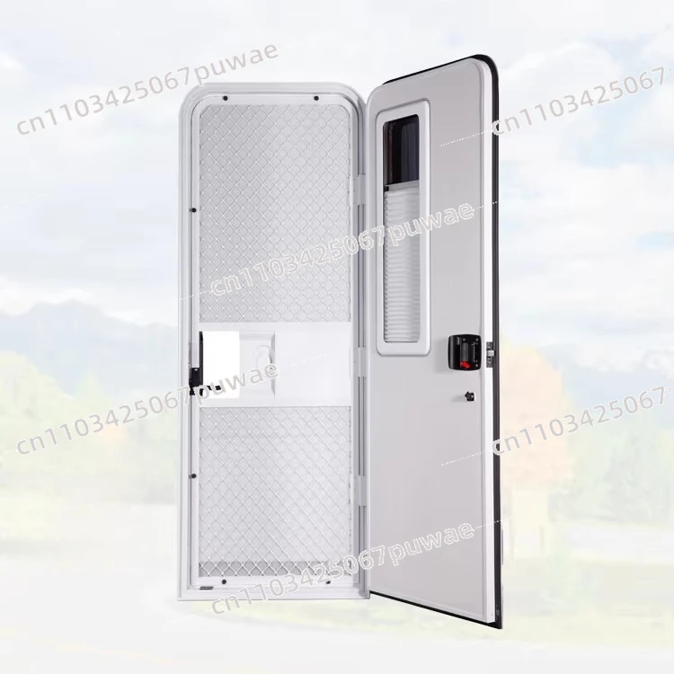 19RD Campervan Entrance Door Black Aluminum Door Frame and White Panel with Sunshade RV Door