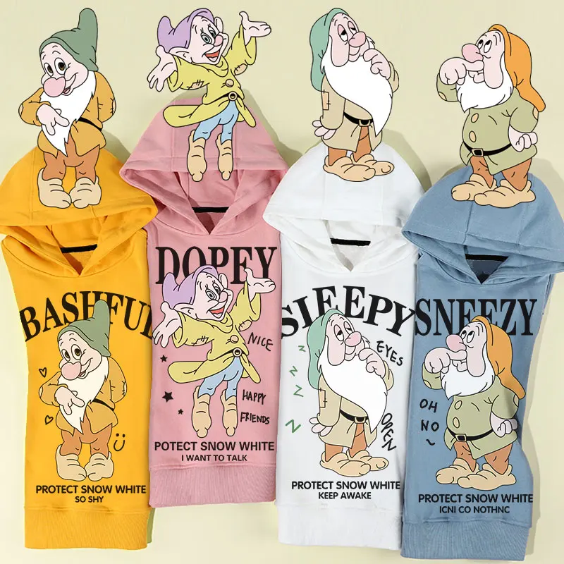 Fashion and casual Disney The Seven Dwarfs Cartoon Anime Print Men's and women's hoodies Autumn and Winter Couple Clothes Hoodie