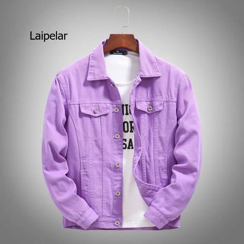 2020 New Hot Slim Mens Jackets and Coats Casual Denim Jacket Men Veste Homme Men Jeans Jacket Male Purple Orange