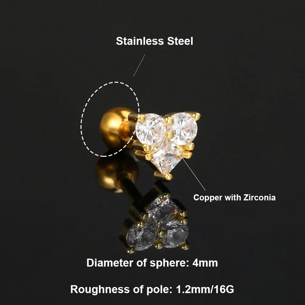 Cute Love Heart Tragus Helix Piercing Ear Stud Earring Women\'s Y2k Ear Accessories Snug Lobe Piercing Stainless Steel Jewelry