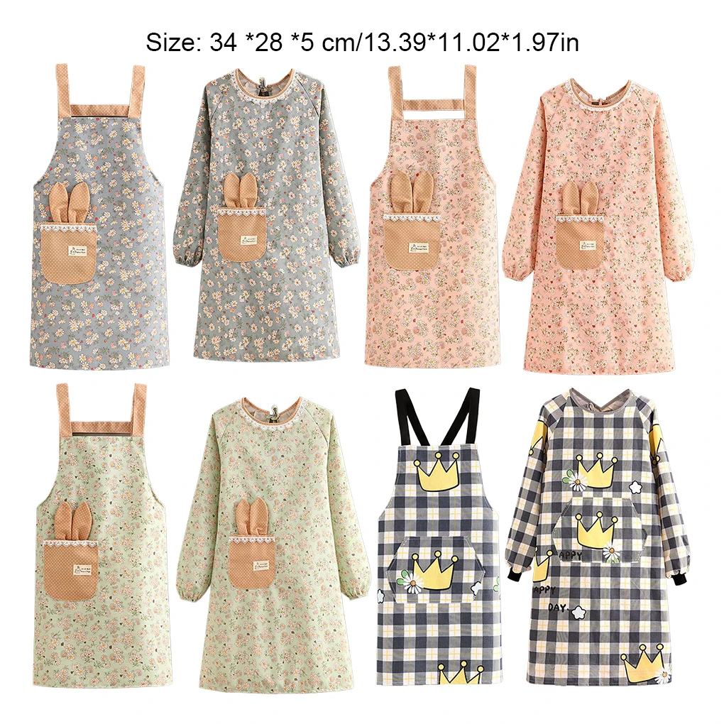 Exquisite Rabbit Pocket Apron Stain Resistant Fabric Wear-resistant 1. Soft Fabric Work Wear Kitchen Black long sleeved