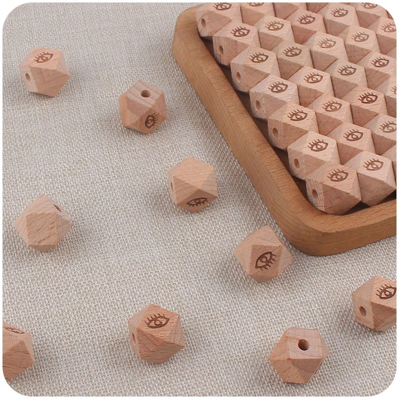 ABCPICK 20pc 16mm natural wood color beech with eyes grinding toy accessories DIY teething bracelet pacifier chain necklace