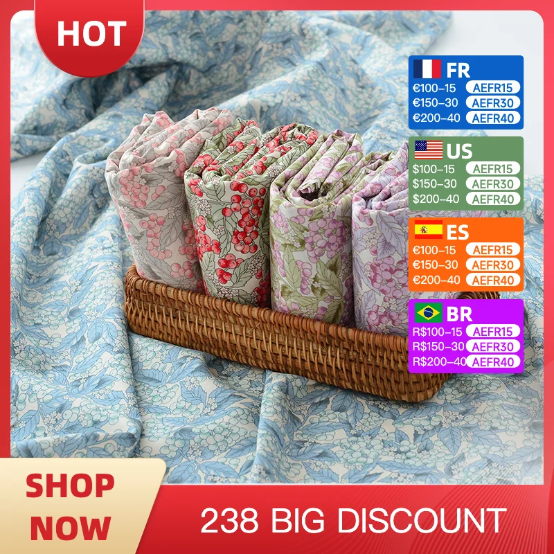 

100%Pure cotton poplin 60S Manual DIY Digital printing decorate Fabric Clothing Dress Sling shirt pajamas