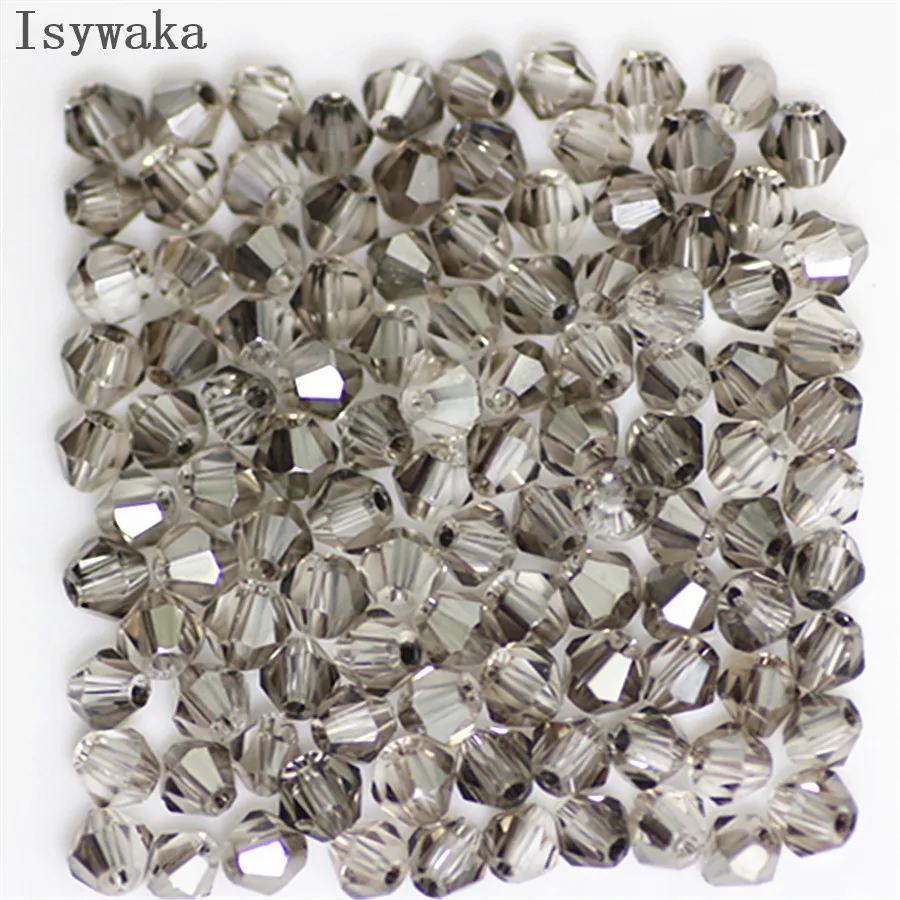 Isywaka Sale Shining Gray 100pcs 4mm Bicone Austria Crystal Beads charm Glass Beads Loose Spacer Bead for DIY Jewelry Making