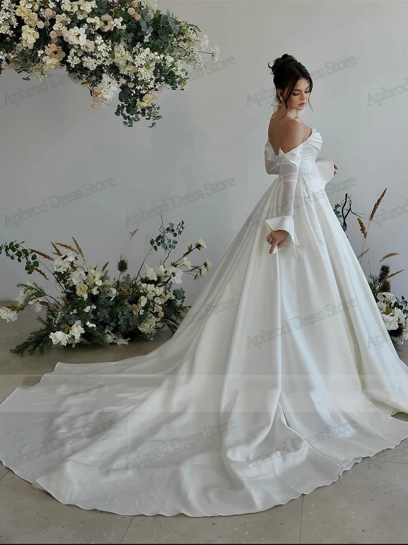 Vestidos De Novia De satén con hombros descubiertos, traje elegante De princesa con escote Corazón y Espalda descubierta, 2024