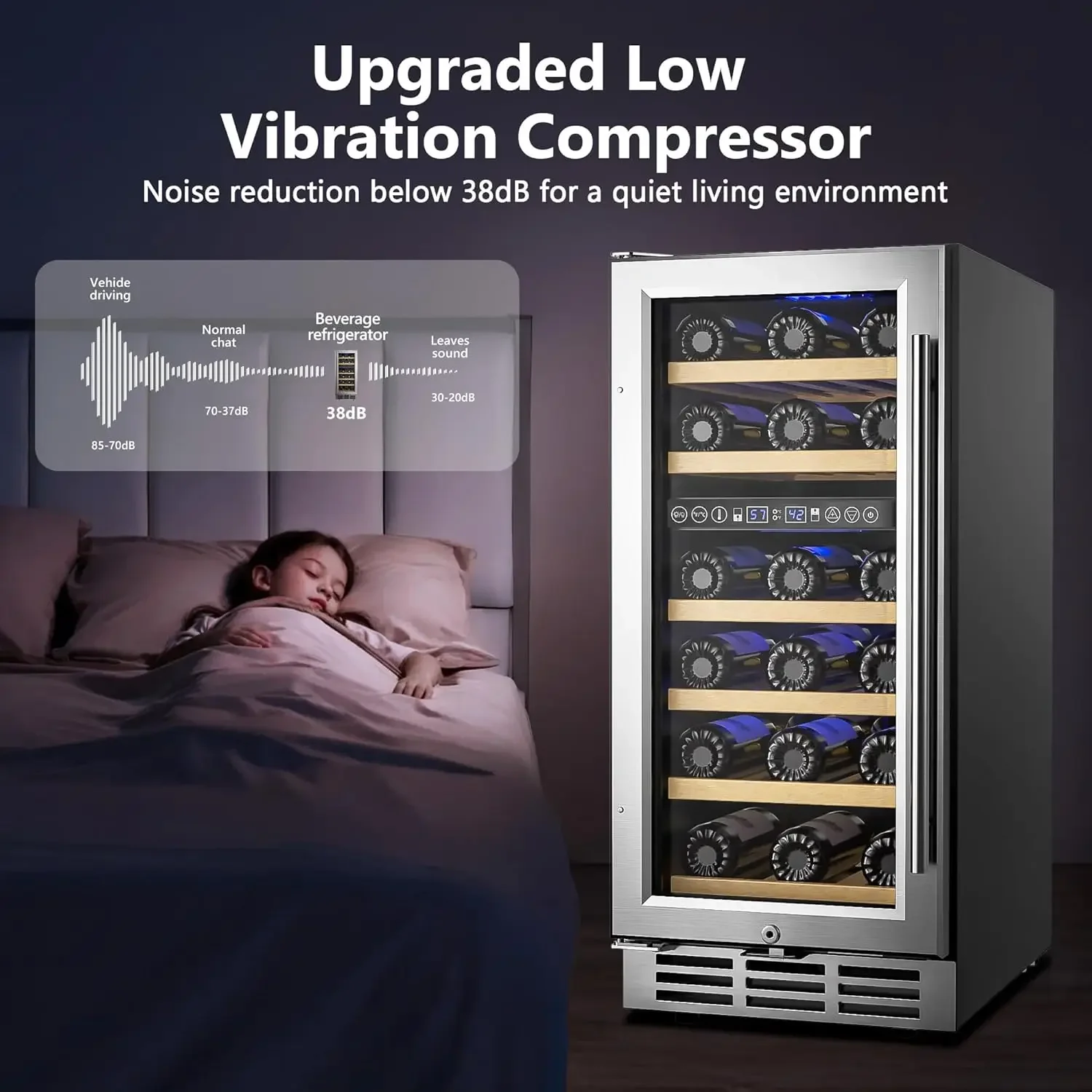 15 Inch Dual Zone Wine Refrigerator, 29 Bottle Under Counter Wine Fridge, Wine Refrigerator for Built-In or