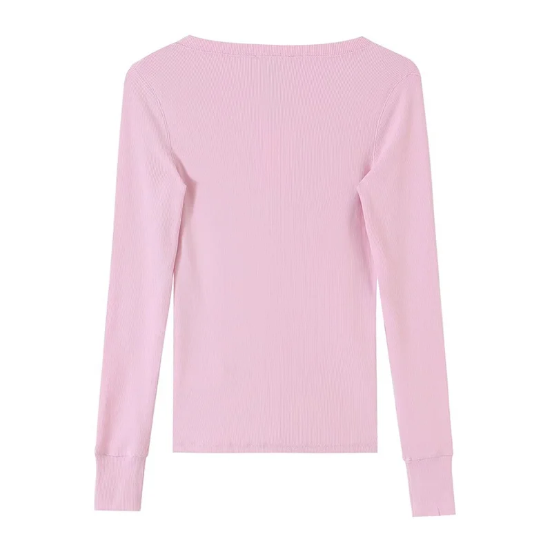 Women's T-shirt 2026 New Fashion Autumn Solid Color Long-Sleeve Ribbed T-shirt Casual Personality Chic Lady Top