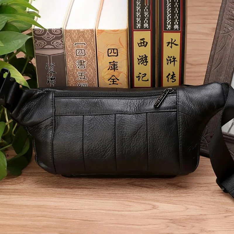 Men Waist Fanny Bags Sling Chest Pack Genuine Leather Casual Fashion Retro Cross body Male Real Cowhide Loop Hip Belt Bum Bag