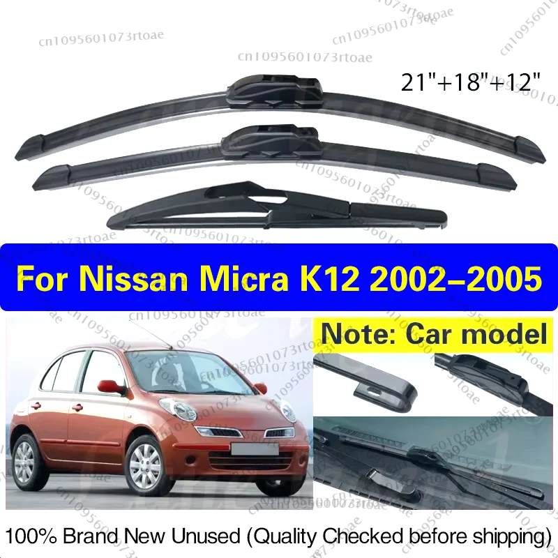

For Nissan Micra K12 2002 2003 2004 2005 Front Rear Windshield Wiper Blades Brushes Cutter Car Accessories J Hook 21"+18"+12"