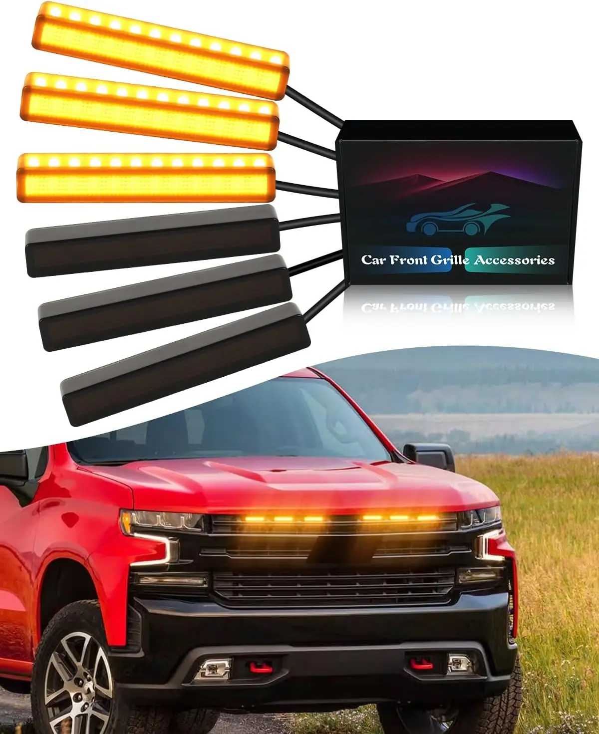 

6Pcs Yellow LED Grill Lights for Chevrolet Silverado 2019-2025, Front Bumper Accessories