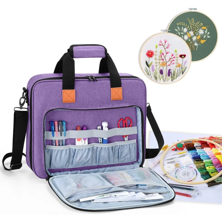 

Фиолетовая сумка для проекта вышивания для хранения наборов для вышивания Идеально подходит для рукоделия и швейных энтузиастов сохранить нитки и иглы O