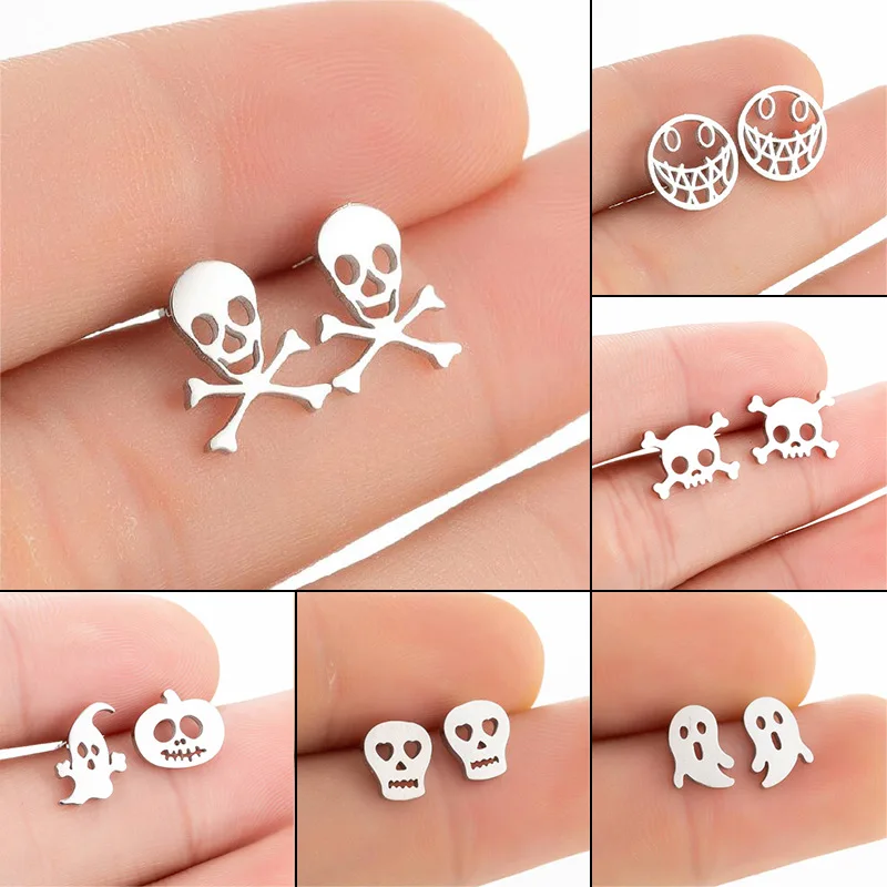 DIY accessories 2025 New Halloween Stainless Steel Horror Earrings Europe, America, Amazon Personality Skull Pumpkin Ghost Earri