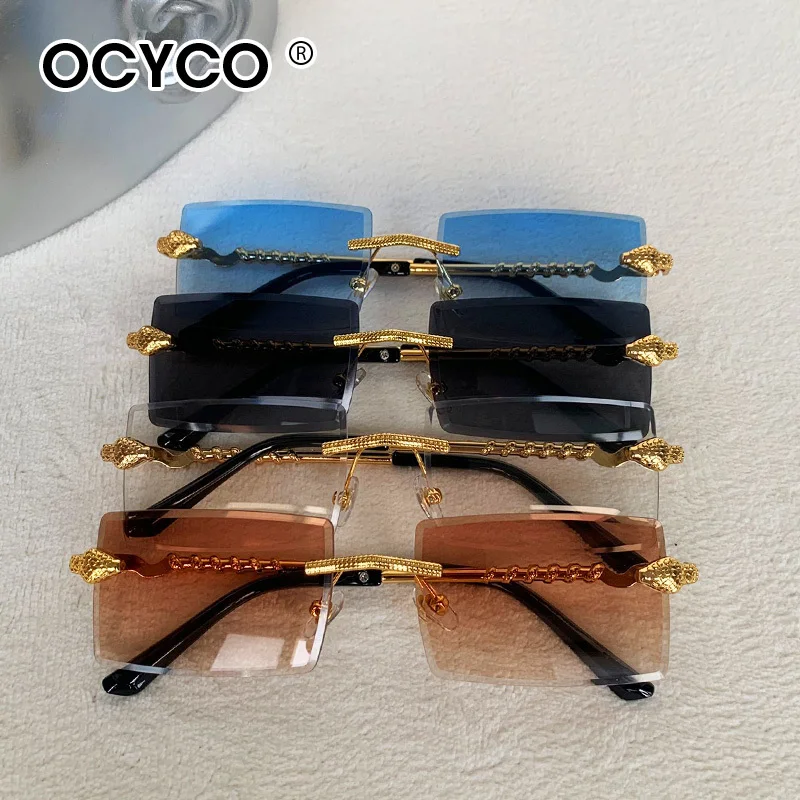 OCYCO 2024 New Rimless Rectangular Sunglasses Men Fashion Vintage Twisted Snake Leg Gradient Shades Women image 6