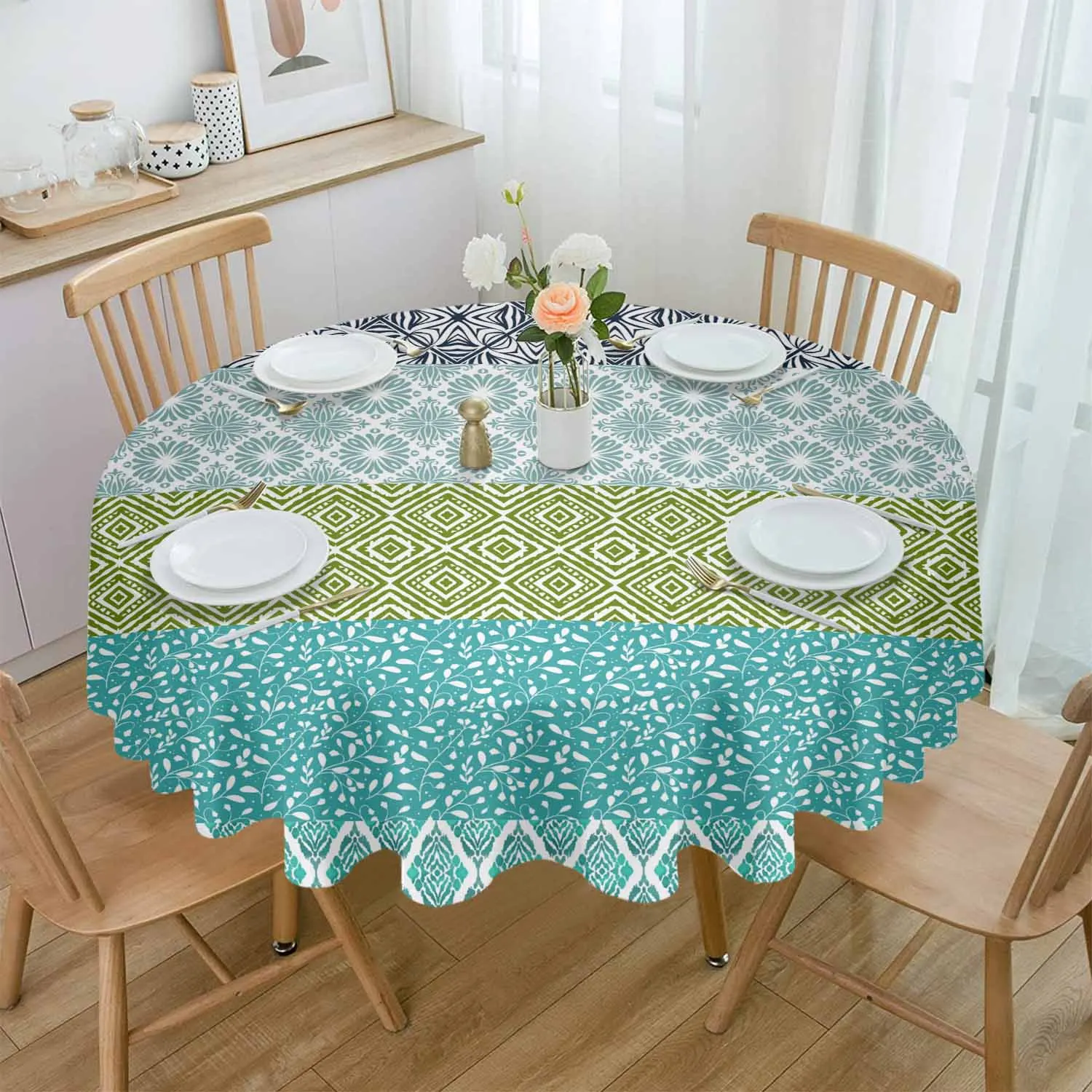 Bohemian Style Tribal Art Round Table Cloth Festival Dining Tablecloth Waterproof Table Cover for Wedding Party Decor