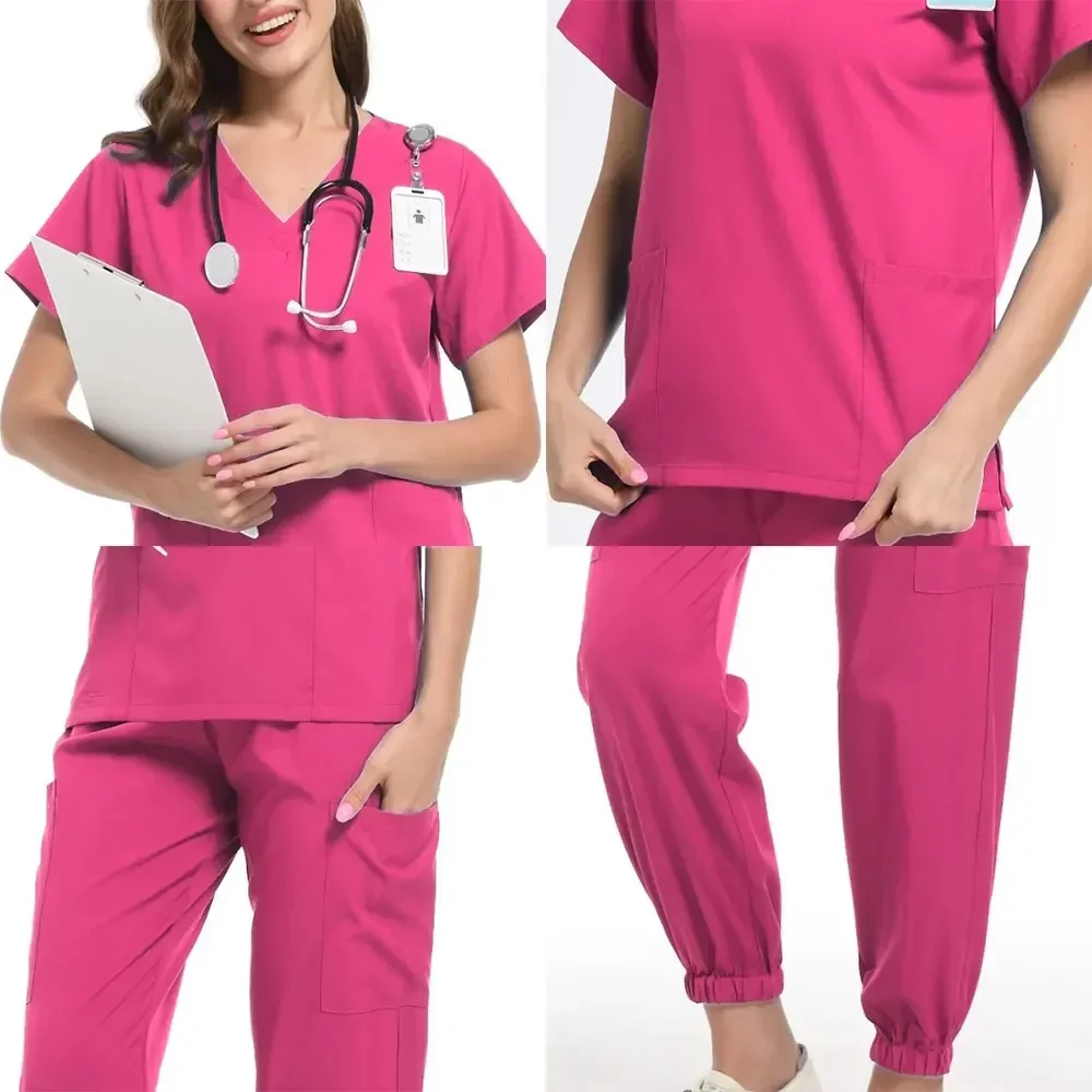 Dierenarts Chirurgie Overalls Scrubs Set Medische Uniformen Stretch Scrub Tops met Zakbroek Verpleegstersuniform Schoonheidssalon Werkkleding