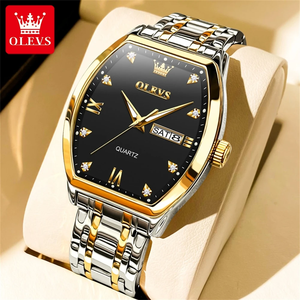 OLEVS 5528 Herrenuhren Luxus Tonneau Original Top-Marke Quarzuhr für Männer Wasserdicht Leucht Woche Datum Männliche Armbanduhren