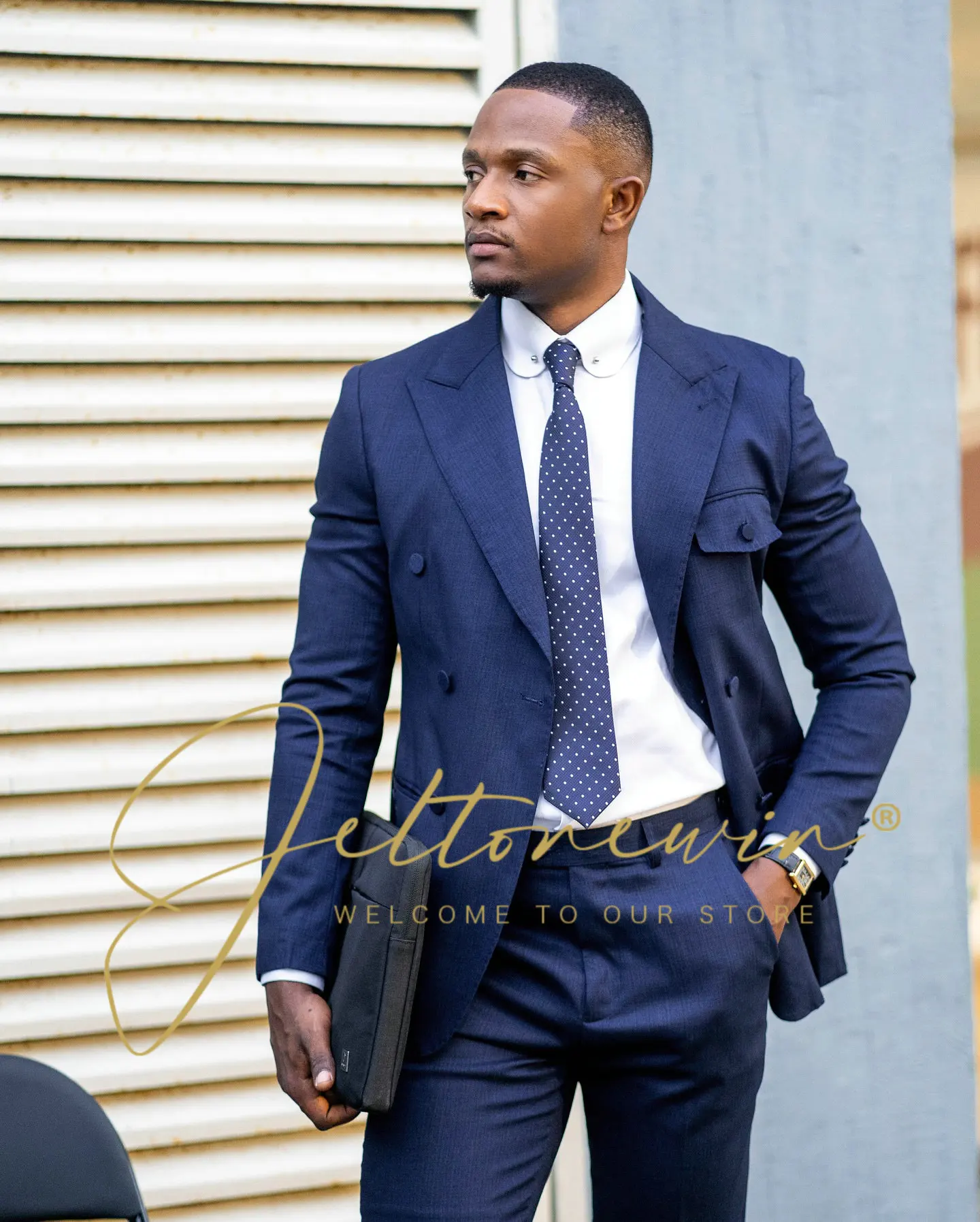 

Men's Navy Blue Double Breasted Suit Two Piece Set Slim Fit Formal Wear for Wedding Groomsmen Business Party costumes hommes