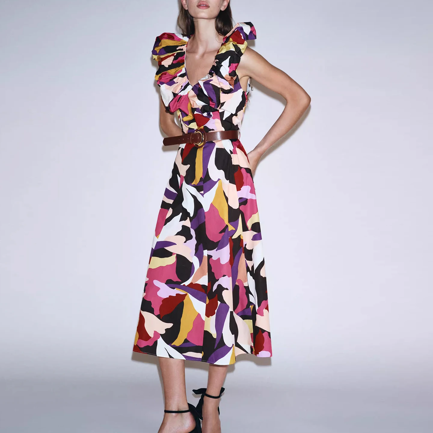 Z Faionable Gedrukt Midi Dr Dames Polyestervezel Ademend Comfortabel Stand Fit Casual Zomer Dr