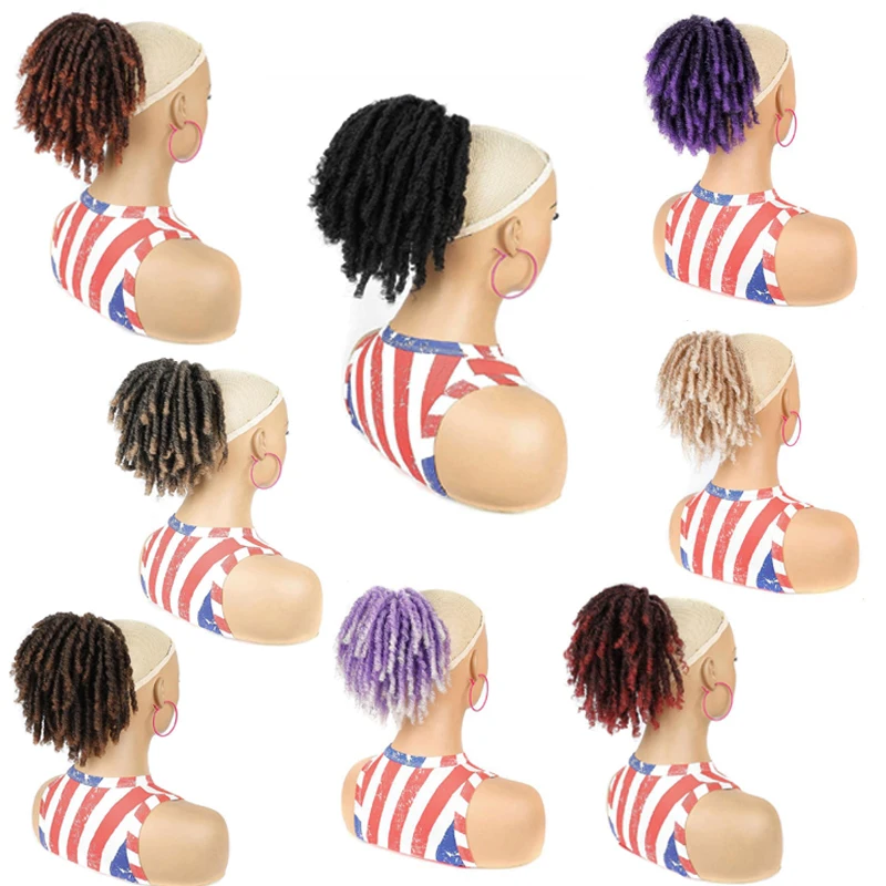 Synthetic Dreadlocks Hair Afro Puff Chignon Kinky Buns Drawstring Ponytail Faux Nu Locs Clips In Hair Ponytail for Black Women