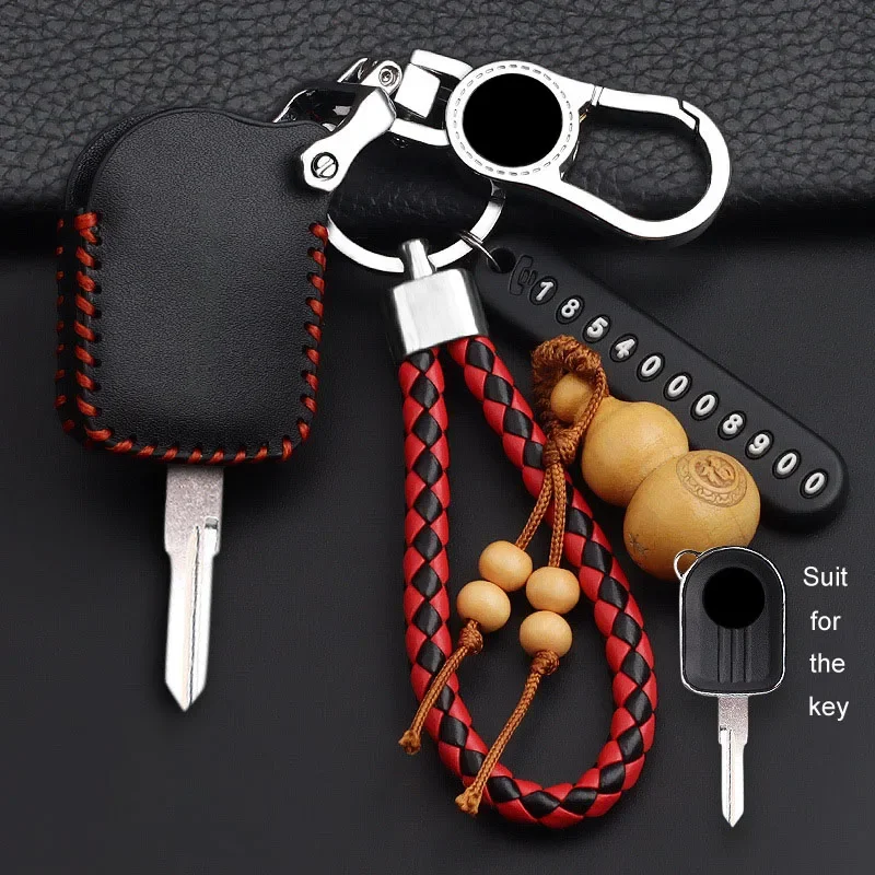 

Leather Key Case For Peugeot Django 150 Scooter Remote Protection Cover Shell Keychain Ring Holder Fob Interior Accessories