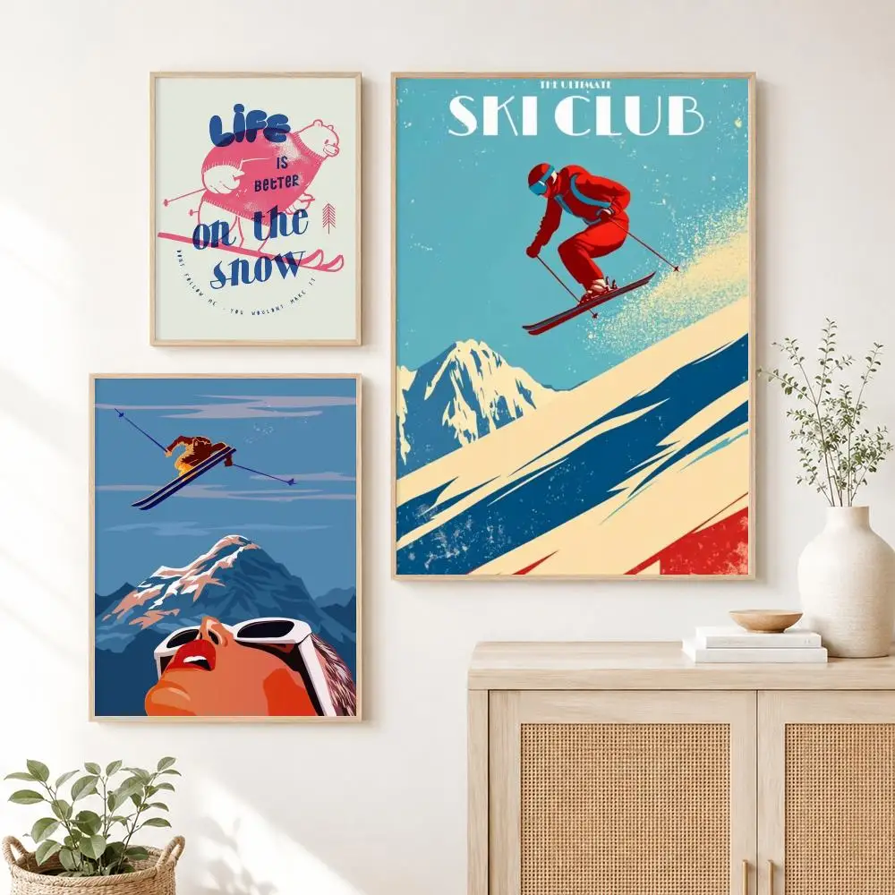 Ski Lift Skiing Winter Italy Snow Painting Calligraphy Canvas Poster Art for Bedroom Room Home Decor Wall Decoration Decals Gift