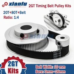 2GT 20T 80T Timing Belt Pulley Kits Ratio 1:4 Bore 3~16mm Wheel Set GT2 Belt Width 10mm Pulley Set 2M 20Teeth 80Teeth for CNC